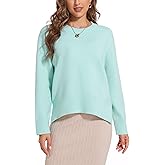 BERESIA Women's Crewneck Long Sleeve Sweaters Fall Winter Loose Casual Ribbed Knit Side Slit Pullover Tops