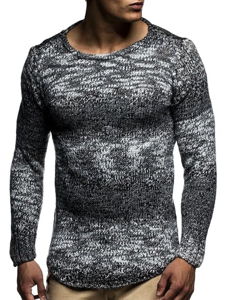 LEIF NELSON Herren Strick-Pullover Rundhals-Ausschnitt Slim Fit Winter Sommer| Moderner schwarzer Männer Pulli Sweatshirt Lan