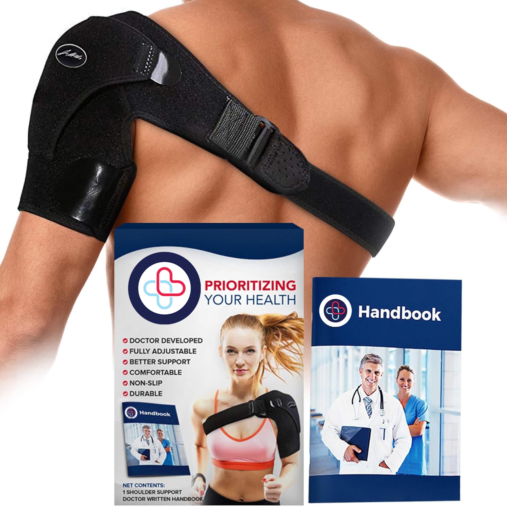 Dr.Arthritis Doctor Developed Shoulder Support & Doctor Handbook/Shoulder Strap (Black)