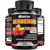 Berberine Capsules with Black Pepper Extract - 90 Capsules - 3 Month Supply