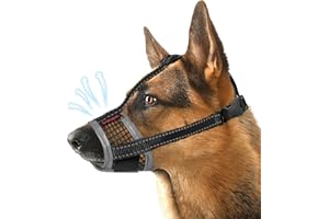 GORAPET Dog Muzzle, Air Mesh Breathable Muzzle for Medium Large Sized Dogs to Anti & Prevent Biting Barking, Soft Grooming Muzzle for German Shepherd Dog with Reflective & Adjustable Strap(Black-XL…