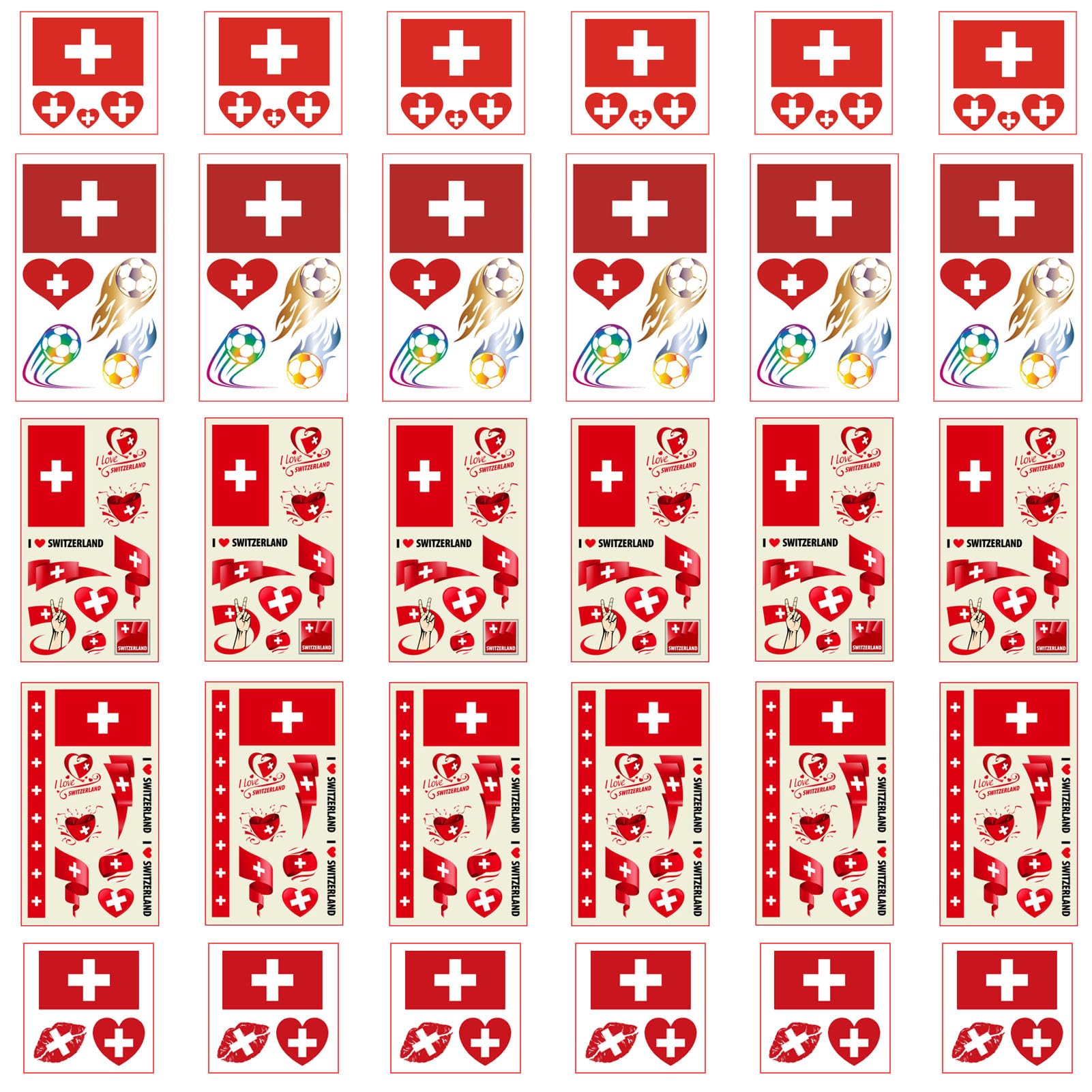 Autousa 30x Temporary Tattoos of Switzerland Flag for International Competitions 2024 European Championship Football World Cup Face Waterproof Flags Stickers (30 Sheets） — image 1