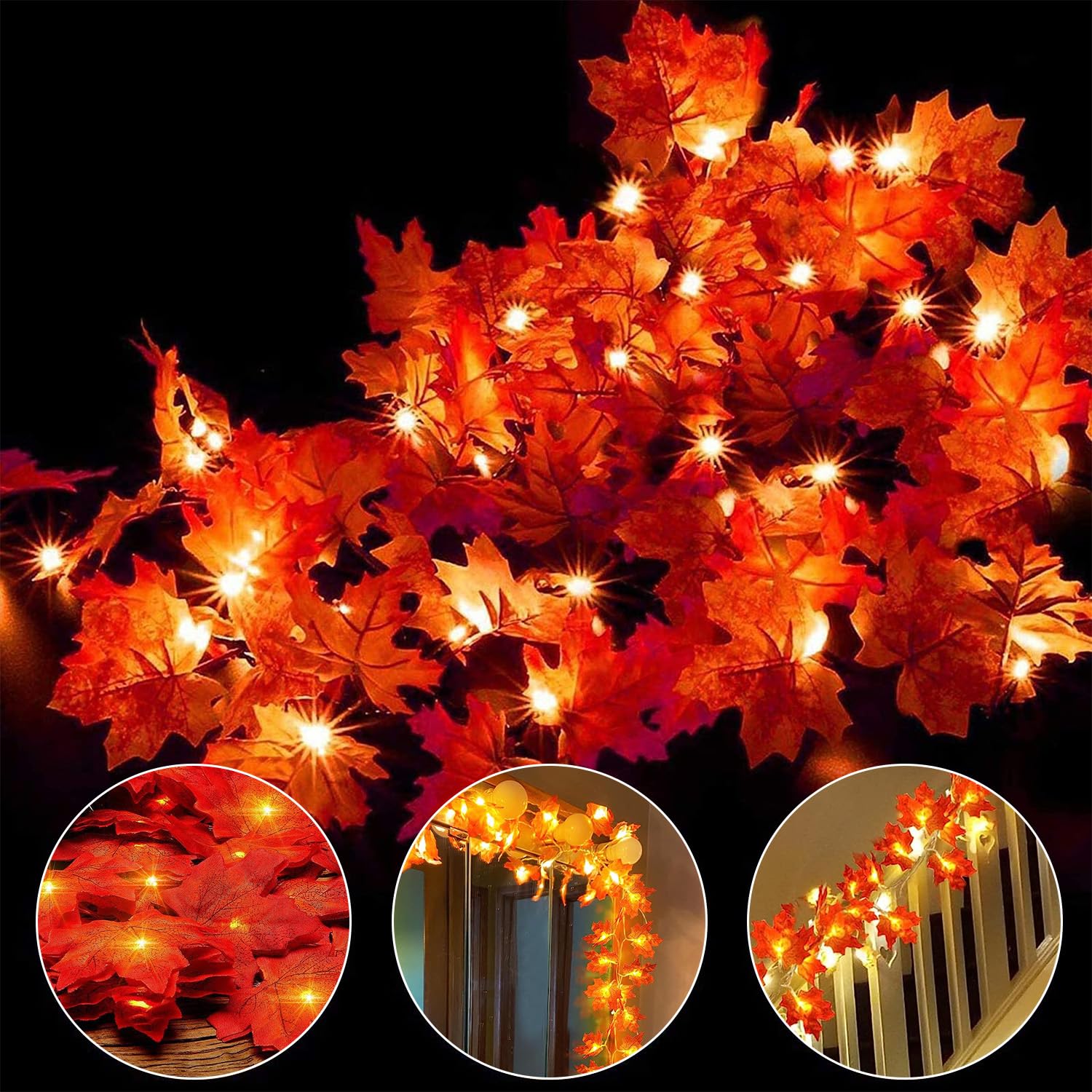 Ainkedin Autumn Decorations, Fairy Lights, 20 Maple Leaf Light, Garden Lights Outdoor Lights, Autumn Wreath, Halloween Decoration Thanksgiving Decorations