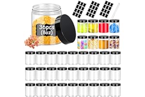 Hajoyful Plastic Jars with Lids 8OZ 36PCS,Small Cosmetic Slime Containers Clear Travel Round Jars Empty Refillable Sample Containers Leak Proof Pot with Black Lids for Lotion, Cream, Cosmetics