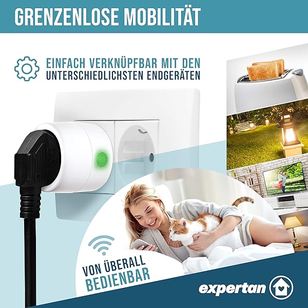 Expertan WLAN Steckdose Set 5 WLAN Steckdosen fr Innen  und Auenbereich   Fernsteuerung per App   kompatibel mit Google Home Alexa
