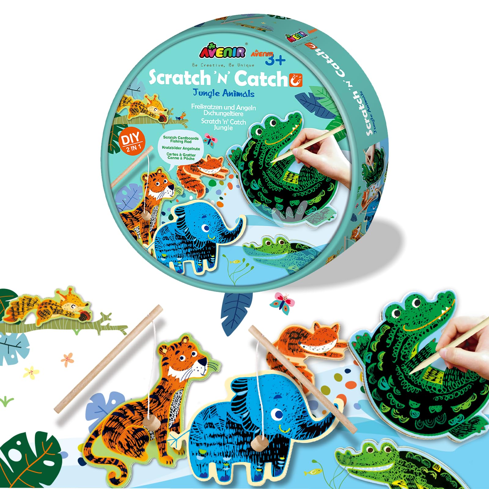 Avenir Create My Own Fishing Game | Jungle Animal | Traditional Fishing Game Combined with Scratch Art | for Kids Ages 3+