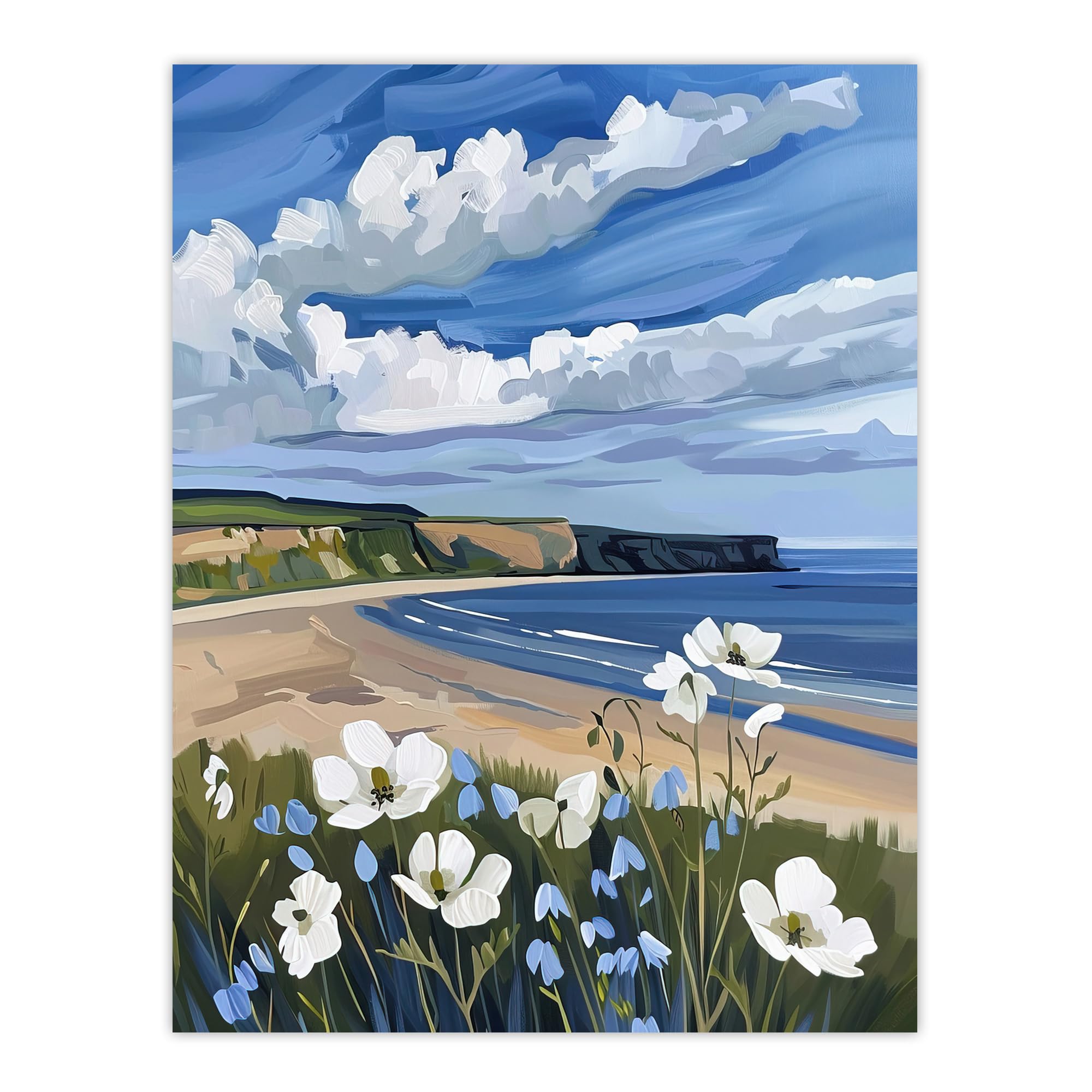 Artery8 Saltburn Hunt Cliff Yorkshire Wildflowers Digital Living Room Extra Large XL Wall Art Poster Print