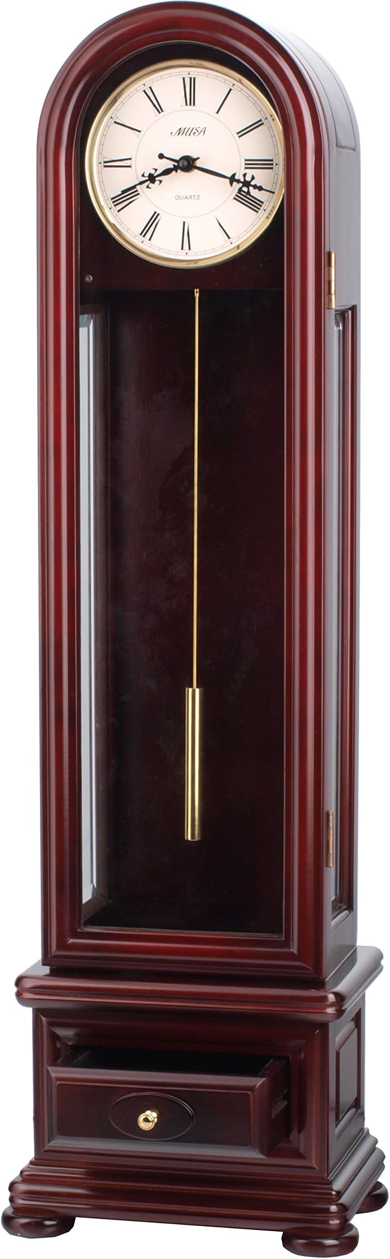 JUSTIME 35 Inch Tall Traditional Classic Beautiful Solid Mahogany Wood Mini Floor Table Mantal Dual Chime Quality Clock (Mahogany)