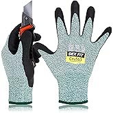 DEX FIT Level 5 Cut Resistant Gloves Cru553; Firm Non-Slip Grip; Thin & Lightweight; Durable & Foam Coated; Touchscreen Compatible; 3D-Comfort Fit; Cut Proof Work Gloves; Green M (8) 3 Pairs