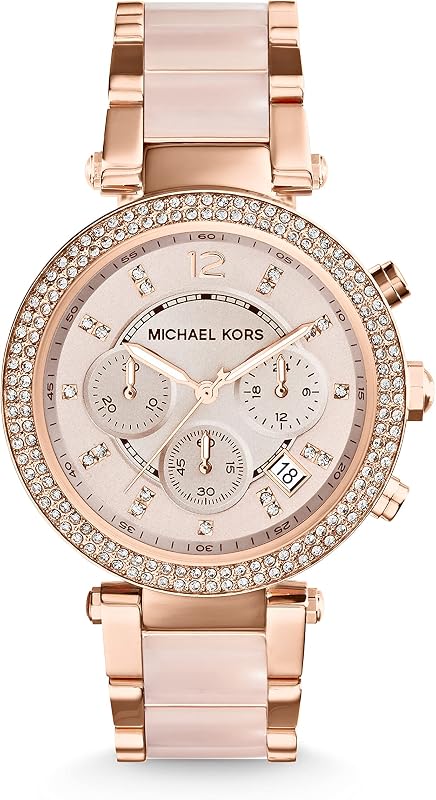 Orologio Parker per donna, Movimento cronografo al quarzo con cinturino in acciaio inossidabile o PVC, Tono oro rosa e rosa chiaro