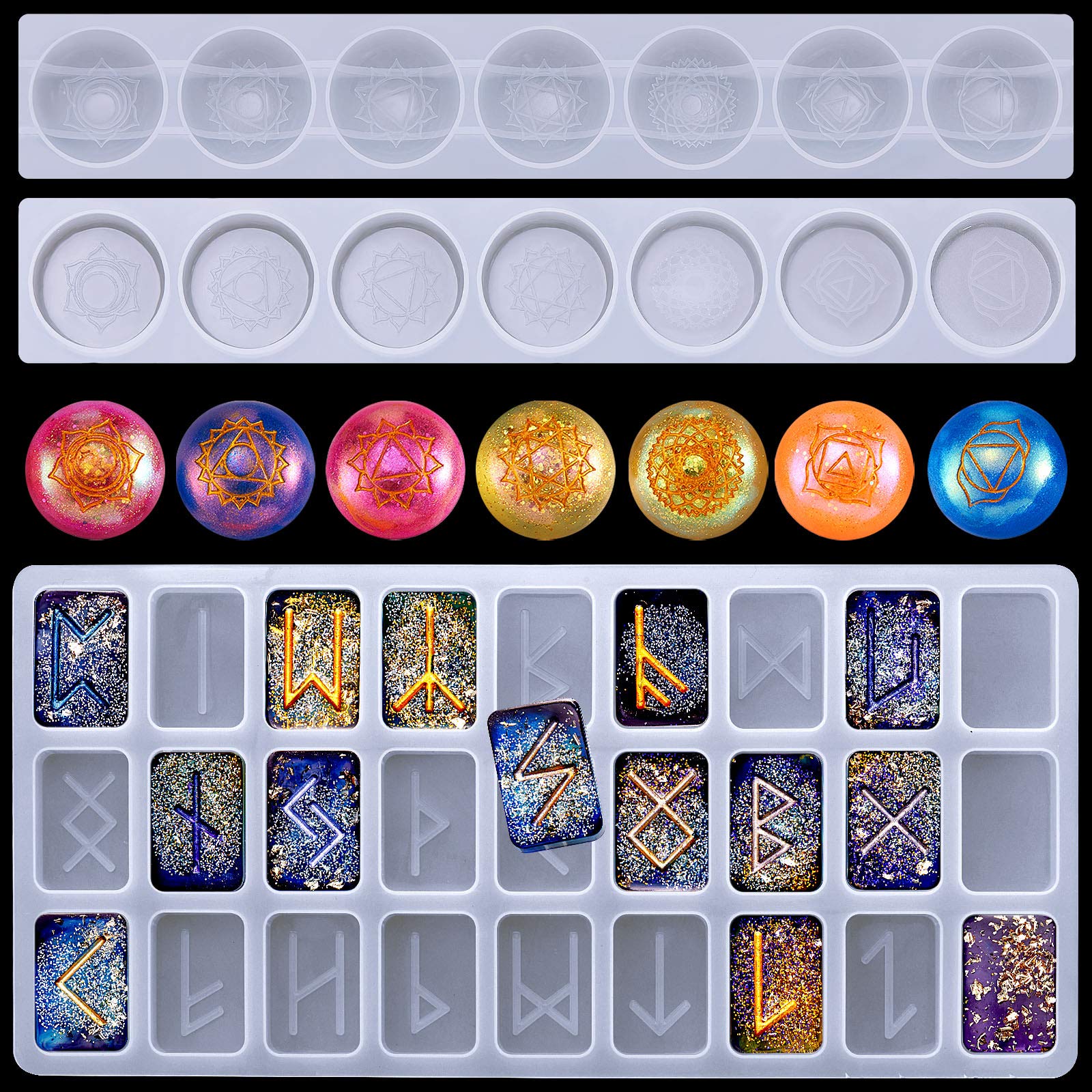 Mua 7 Chakras Stones Resin Molds with Rune Resin Mold Set, Silicone
