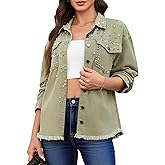luvamia Jean Jacket Women Trendy Rhinestones Pearls Embellished Sparkly Frayed Hem Oversized Denim Jackets with Pockets