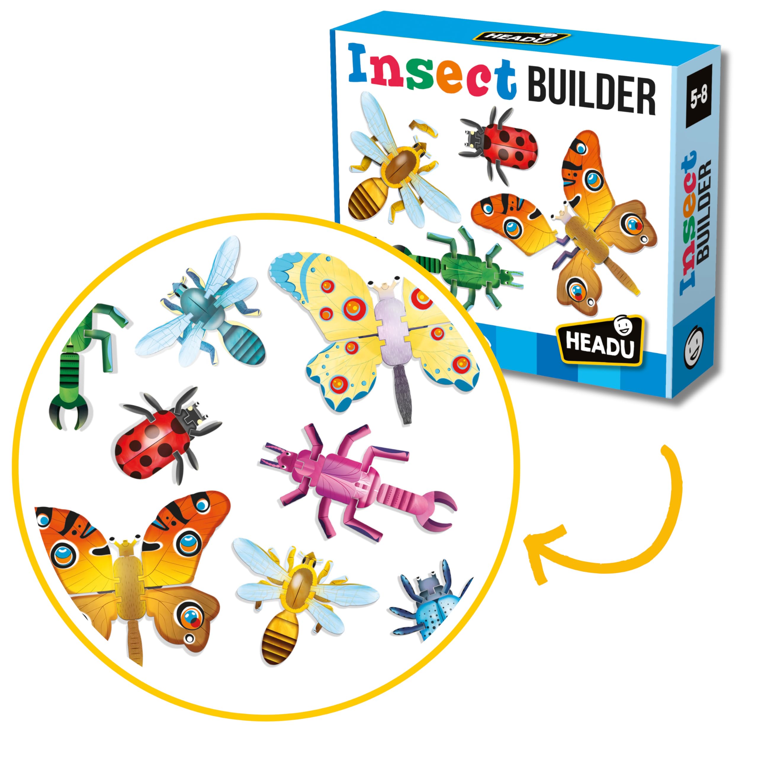 Headu - Insect Builder Game, Learning Games, Kids Learning Toys, Recognising Insects, Building Insect Structures, Age 5-8 Years