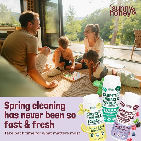 SUNNY & HONEY CARPET DEODORIZER AND FRESHENER POWDER – PET SAFE RUG REFRESHER FOR VACUUMING – BERRY ODOR ELIMINATOR FOR STRONG ODOR AND PET URINE (20 OZ)