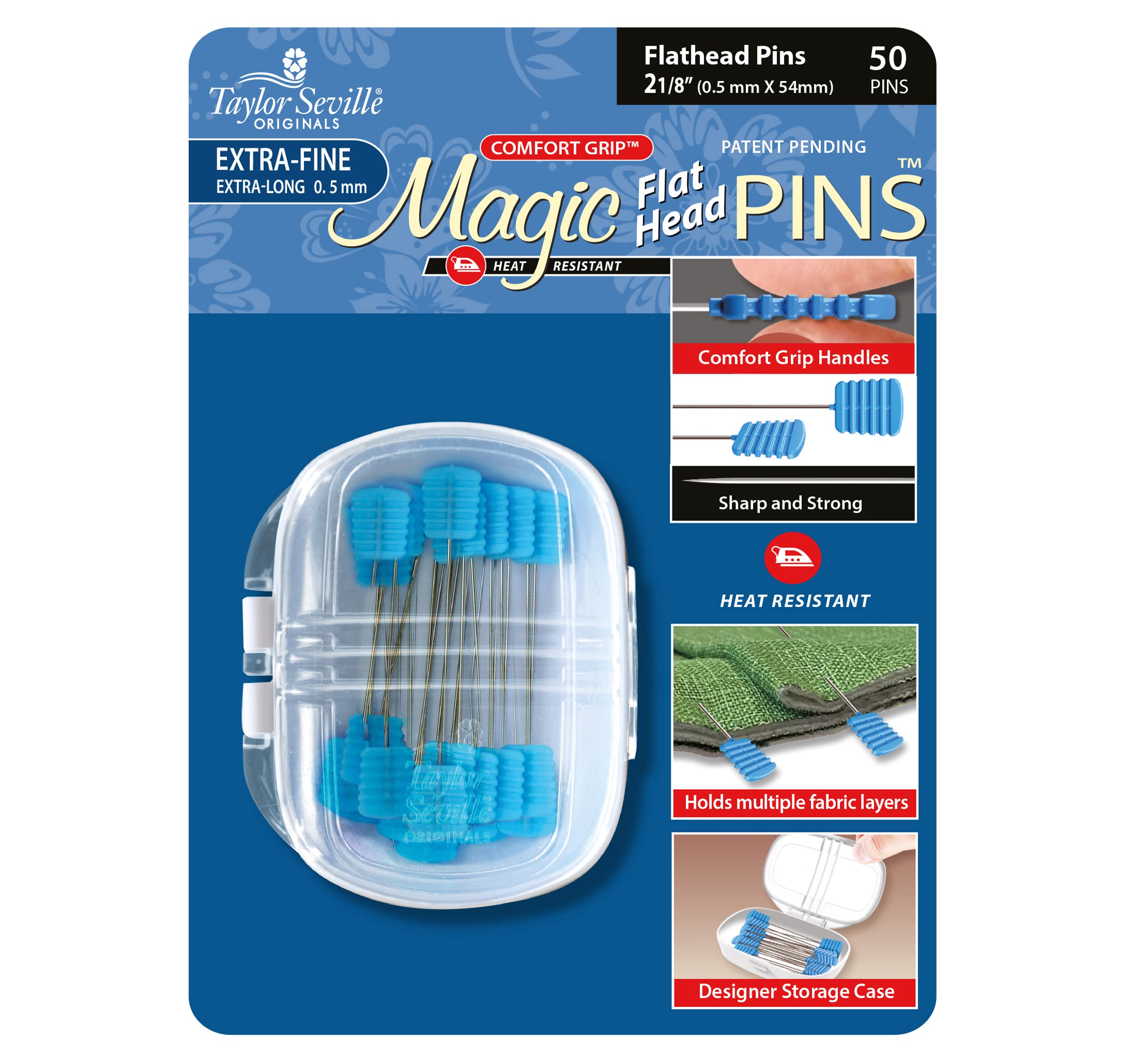 Taylor Seville Originals - Taylor Seville Originals Comfort Grip Heat Resistant Extra Fine (0.5 x 50mm) Flat Head Magic Pins - 50 Pieces