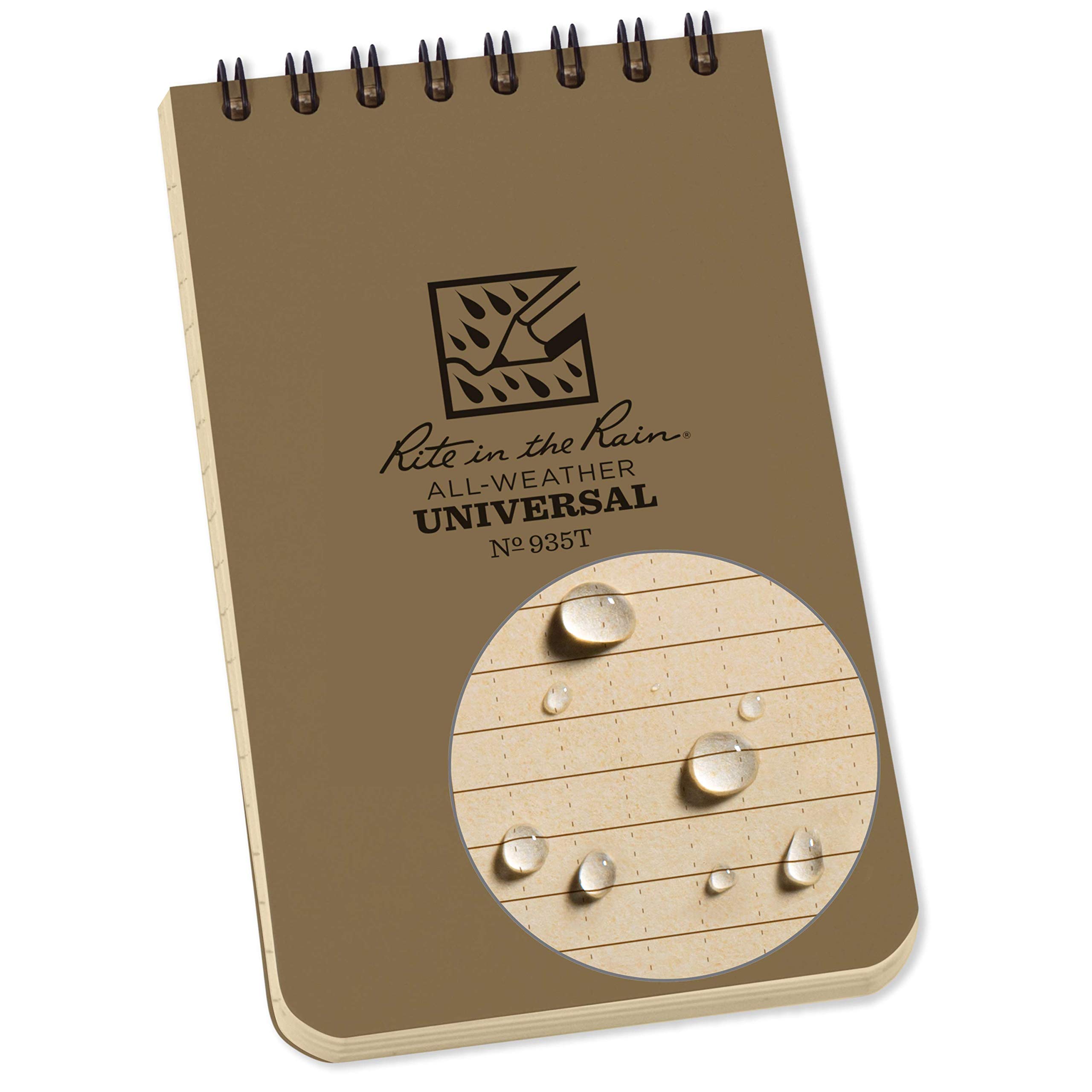 Rite in the Rain Waterproof Paper Universal Pocket Top Wire Bound Spiral Notebook Tan 100 Pages 50 Sheets Imperial & Metric Ruler 3 x 5 Inch — image 1