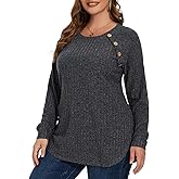 MONNURO Women's Plus Size Tunic Sweaters - Casual Long Sleeve Button-Down Shirt for Leggings