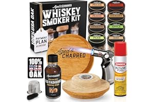 AGED & CHARRED Whiskey Smoker Kit with Torch and Butane and Old Fashioned Syrup - 8 Flavors Wood Chips, 100% USA Oak, High-End Set - Old Fashioned Bourbon Cocktail Smoker Kit Gift for Men Dad