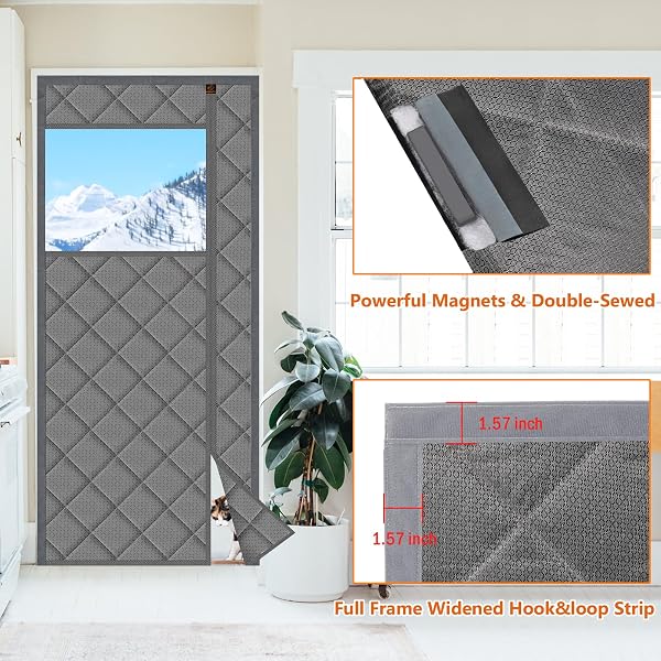 WOCHITV MAGNETIC THERMAL INSULATED DOOR CURTAIN FITS DOOR SIZE 32″ X 80″, DURABLE WATERPROOF CLOTH, POLYESTER FIBER FILLING, WEATHERPROOF, WINDPROOF, REDUCE NOISE, VISIBLE PANELS, SIDE OPENING, GRAY