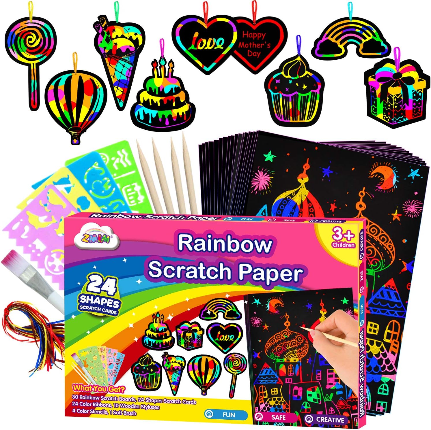 ZMLM Scratch Paper Art-Craft Girl: Rainbow Scratch Magic Drawing Set Paper Pad Board Supply Kit Toddler Project Activity for 3-12 Year Old Kid Game Toy Holiday|Party Favor|Birthday|Children's Day Gift: Toys & Games