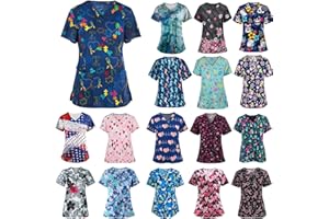 UOFOCO Cartoon Cute Printed Nursing Scrubs Shirts for Women 2024 New Fun Color Medical Plus Size Scrub Tops with Designs