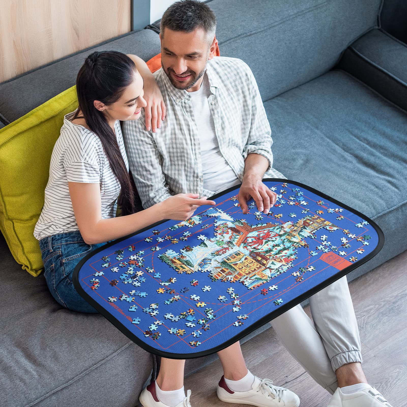 HXMARS Foldable Jigsaw Puzzle Board: Large Portable 1000 Pieces Puzzle Mat, Puzzle Storage Saver to 500 & 1000 Pieces with Storage Bag(Blue & Black)