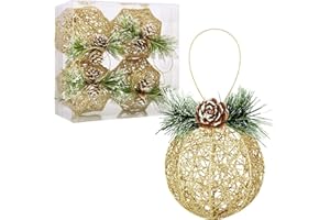 ZHANYIGY Christmas Ball Ornaments, 4pc Set Gold Pinecone Rattan Thread String Christmas Tree Ornament Xmas Trees Wedding Party Decorations