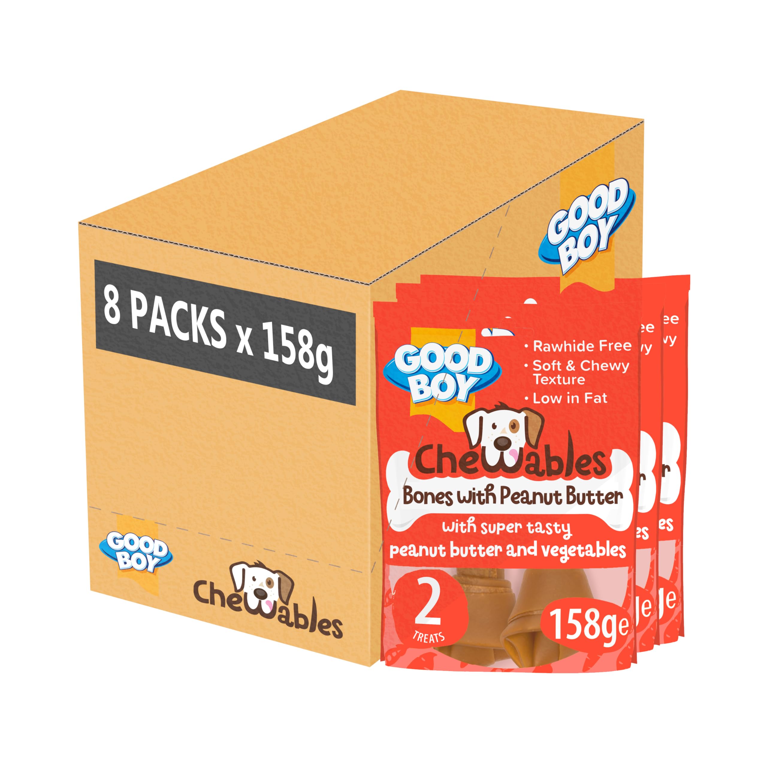 Good Boy Chewables Peanut Butter Medium Bones- Natural Dog Treats - Low Fat & Rawhide Free - Bulk Box - 8 x 158g — image 1