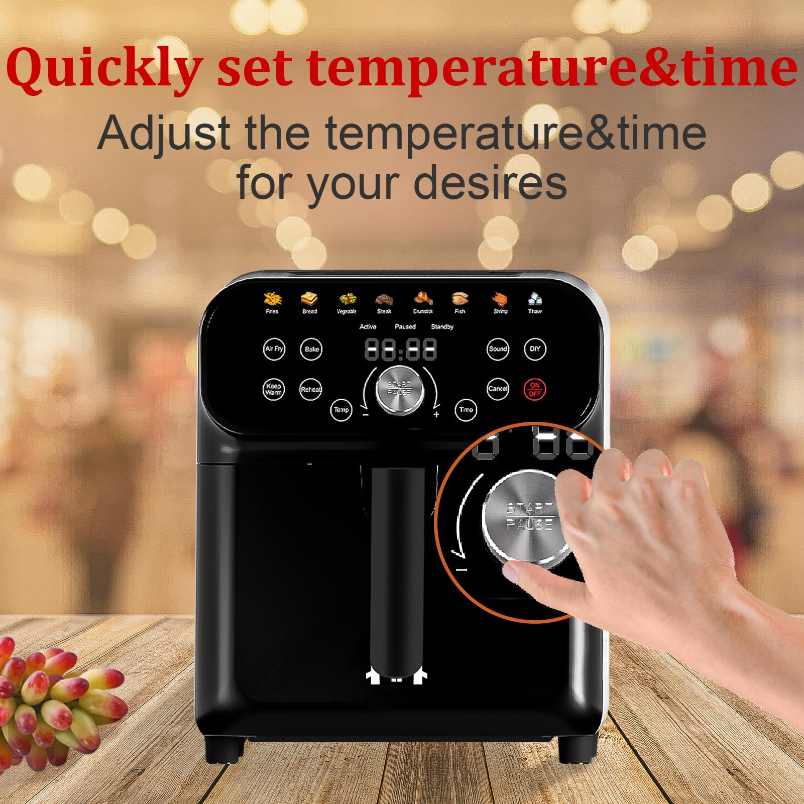 WHUTO Freidora de aire, horno freidora de aire 6.2QT con pantalla táctil digital LED, 12 funciones de cocción preestablecidas Freidoras de aire, hornear, recalentar, mantener caliente, cesta antiadherente y apta para lavavajillas, acero inoxidable/negro