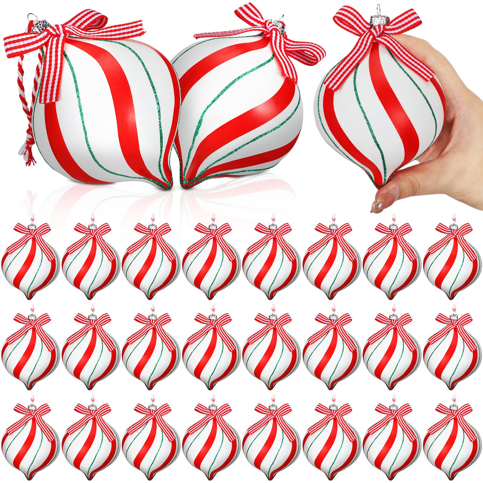 Photo 1 of Retrowavy 24 Pcs Peppermint Christmas Decorations 4 Inch Large Peppermint Candy Christmas Tree Ornaments Shatterproof Candy Ball Hanging Ornaments for Indoor Outdoor Christmas Tree Decor Christmas