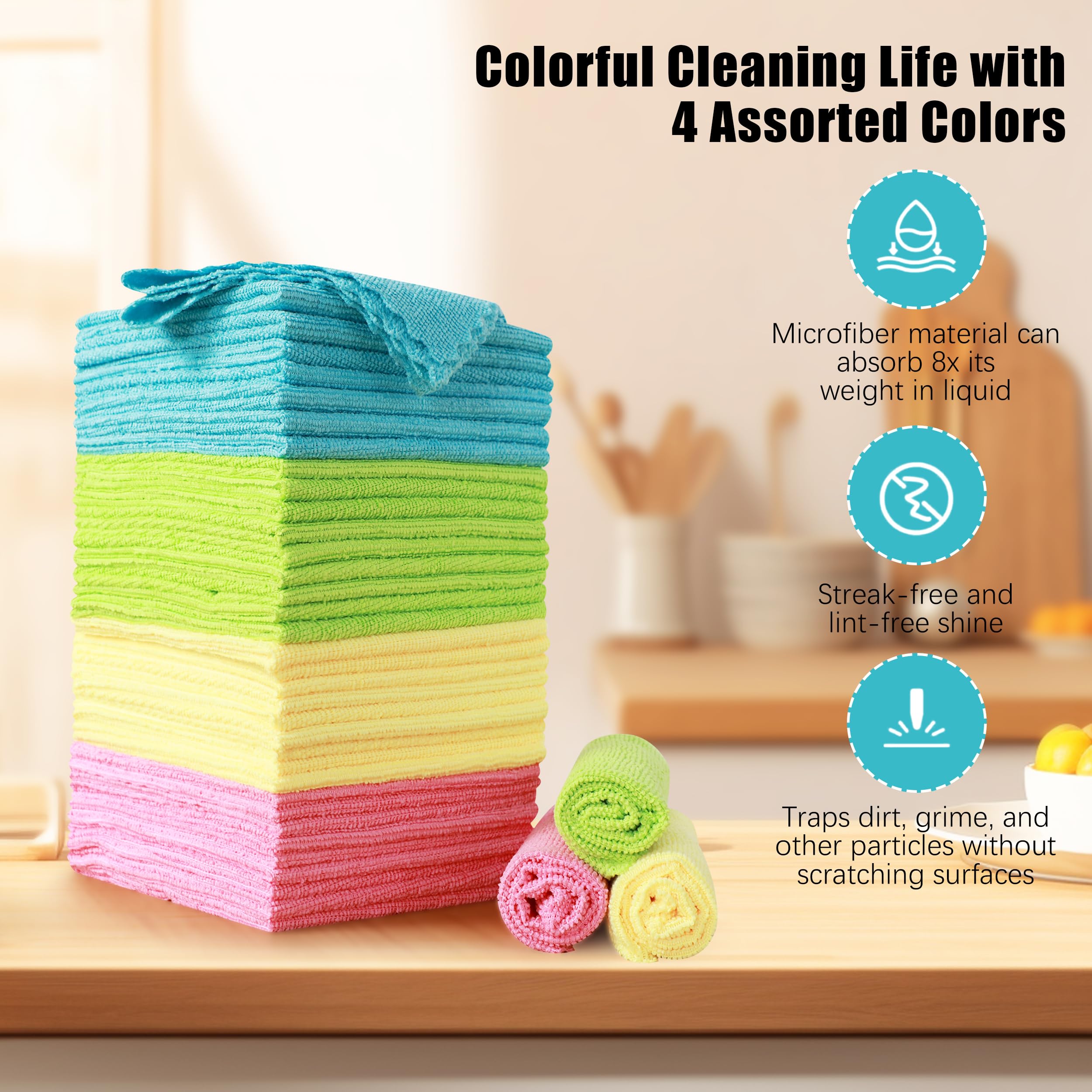 MOONQUEEN 12 Pack Microfiber Cleaning Cloth - Reusable Cleaning Rag, Fast Drying Cleaning Towels,12