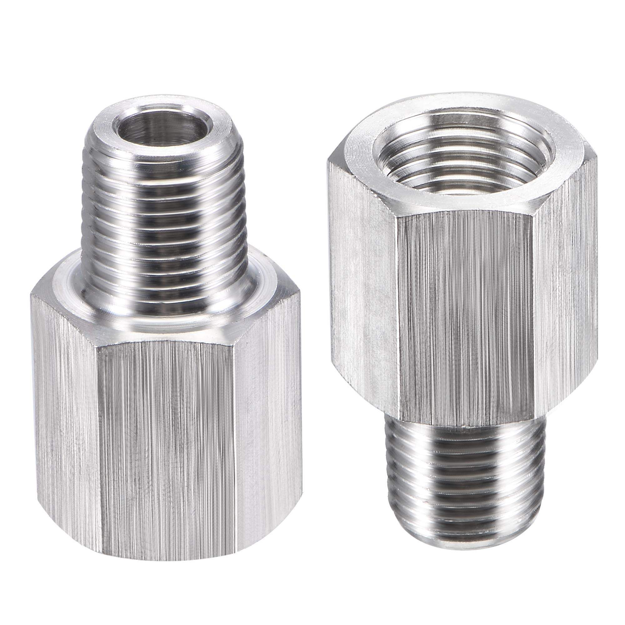 sourcing map Pipe Fitting Reducer Adapter 1/8" NPT Male x 1/8" NPT Female for Water Oil Air Pressure Gauge Temp Sensor, Stainless Steel, 2pcs