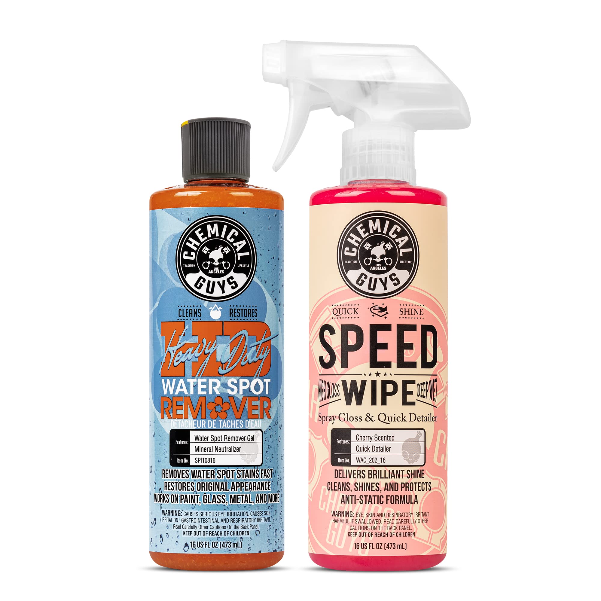 Chemical Guys Heavy Duty Water Spot Remover (16 fl oz) and Speed Wipe Quick Detailer (16 fl oz) Bundle