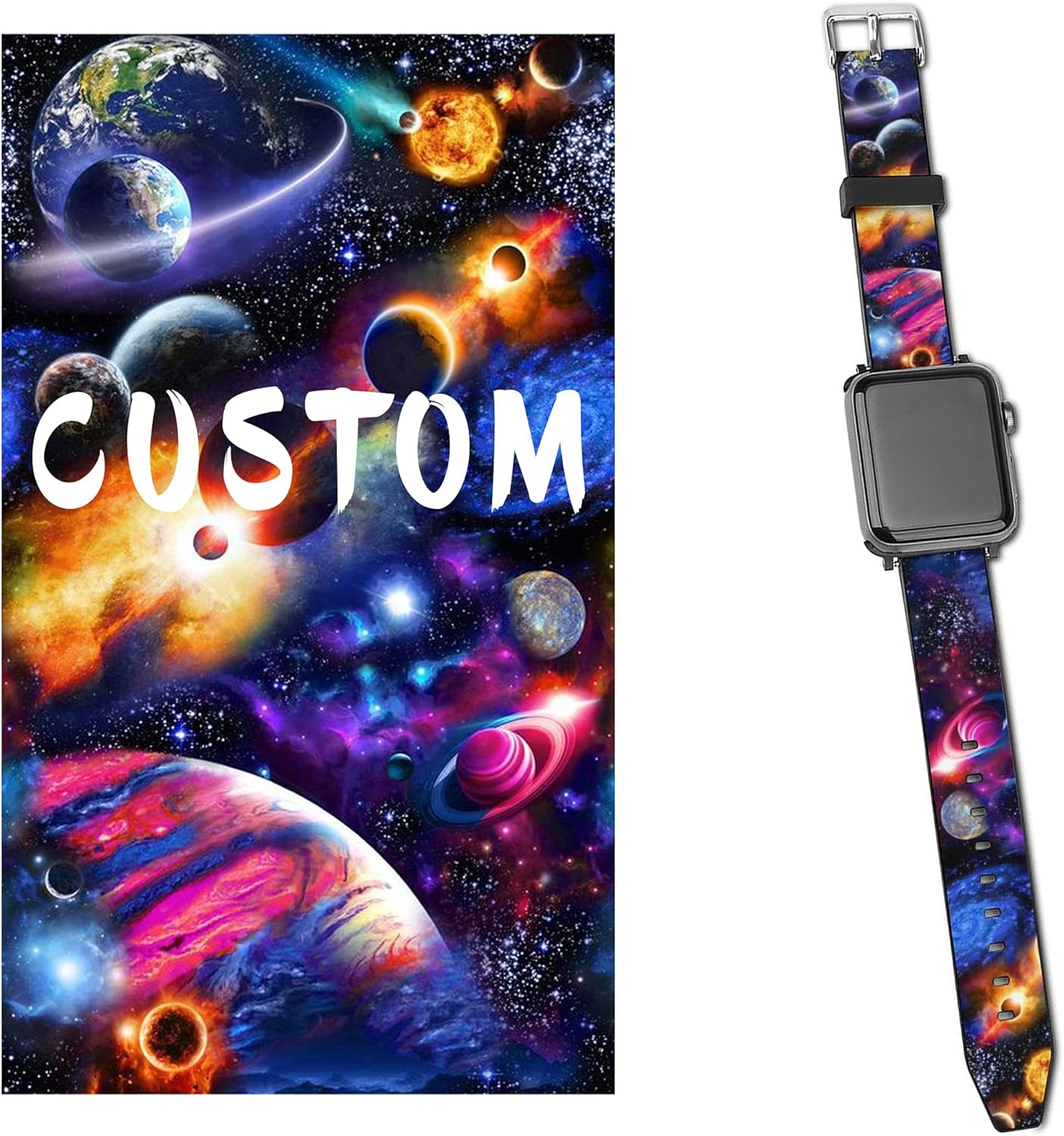 CUSTOM Band Compatible with Apple Watch Series SE 6 5 4 3 44mm 40mm 42mm 38mm Your Photo Text iWatch Personalized Bands Replacement Strap Leather Bands For Men Women Kid