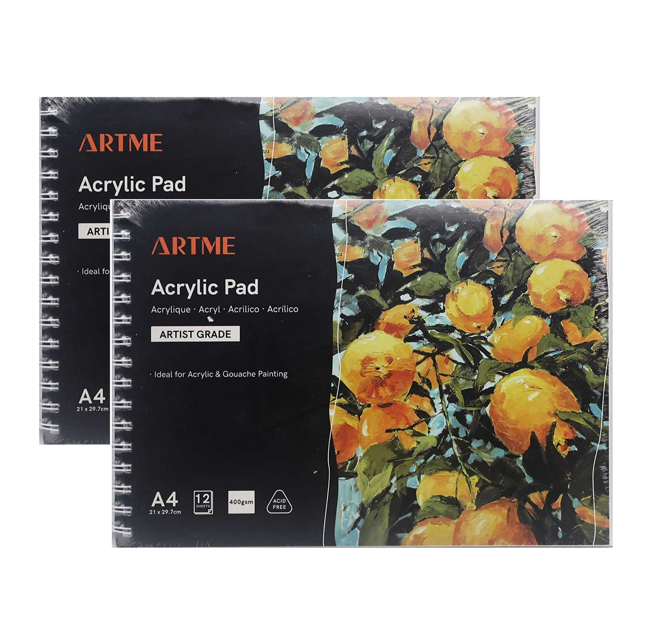 ARTME A4 Acrylic Pad (2pack) Landscape x 12 Sheets/ 400gsm Extra Heavyweight/Cold Pressed/Acid Free, Premium Quality Paper Drawing for Acrylic and Gouache