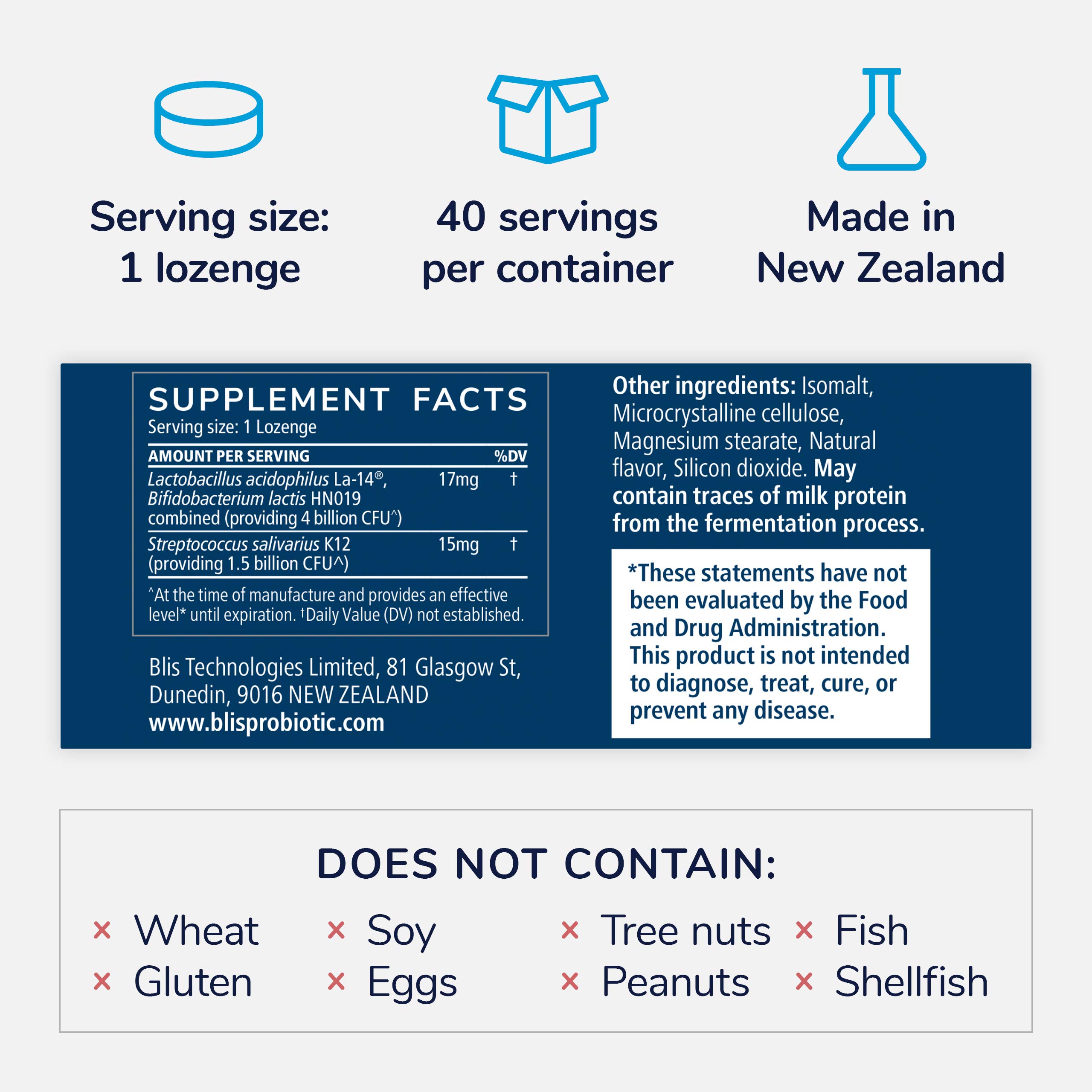 BLIS UltraBLIS Probiotic Immune Support - Gut & Oral Health, K12, Peppermint - 40 Lozenges