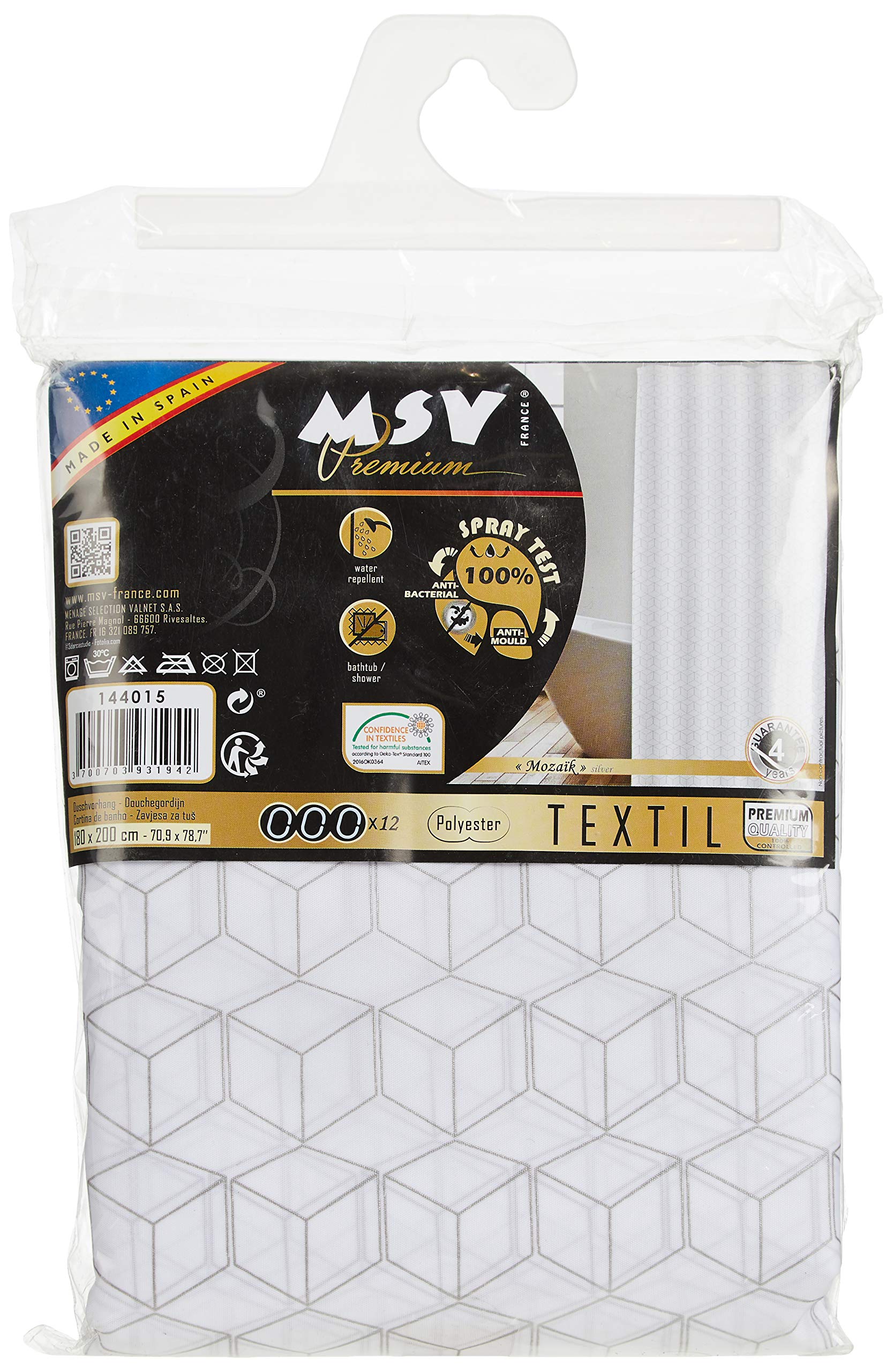 MSV Shower curtain Premium 180x200cm Mozaik argent — image 1