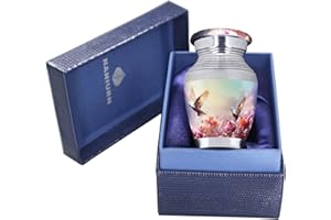 NANIURN Small Urns for Human Ashes Keepsake, Cremation Urn for Ashes for Women & Man, Funeral Decorative Mini Urns, Hummingbird & Pink Flower, Miniature, Tiny Sharing Urn - Little Keepsake