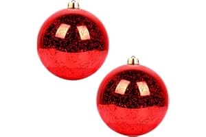 5TH LILY Extra Large Hanging Shatterproof Tree Ball Clear Christmas Ball Ornaments Decorative Mercury Ball with Tree Ornaments Hooks for Xmas Holiday Wedding Decoration (Red,6inch/2Pcs)