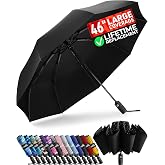 TUMELLA Reverse Folding Windproof Umbrella, Large 46", Strong &amp; Light | Portable, Automatic Inverted Travel Umbrella for Rain, Durable Premium Grip, Fits Car &amp; Backpack