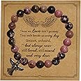 Guardian Angel Charm Bracelets Healing Crystal Beaded Stretch Bracelet Inspirational Religious Protection Elastic Bracelet for Women Faith Love Jewelry Birthday Memorial Sympathy Gifts