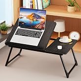 Laptop Bed Desk, 5-Angle Adjustable Bed Laptop Table with Cup Holder | Foldable Laptop Stand for Couch &amp; Sofa, Portable Laptop Tray for Adults Writing Reading Eating, Black