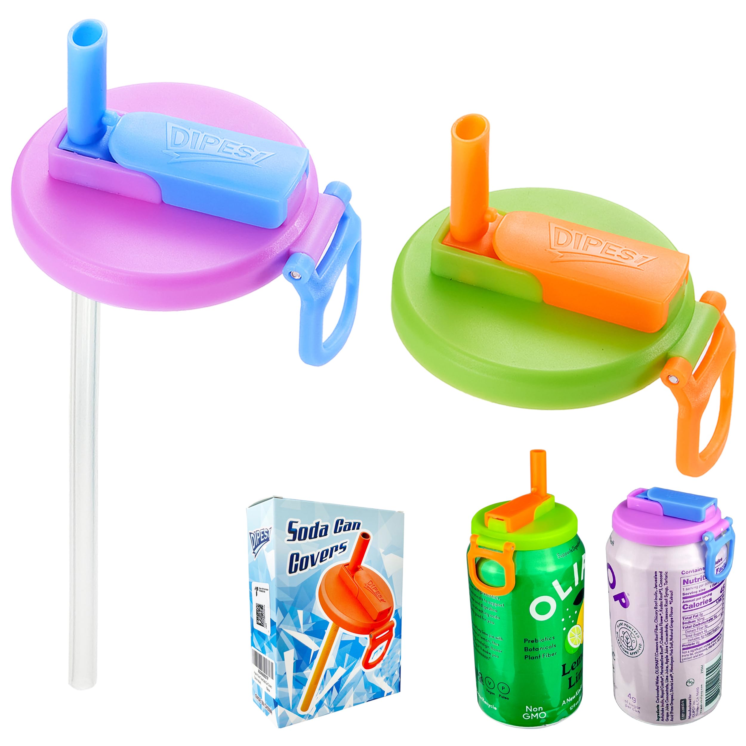 Photo 1 of 2 Color Soda Can Lids with Straw- Set of 2, Reusable pop can lids for Canned,BPA-Free Can Covers for Soda, Leak-Proof Design(Purple & Green)
