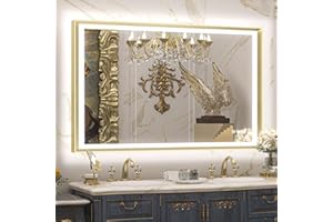 TETOTE LED Bathroom Mirror with Lights Gold Metal Framed 40x24 Frontlit & Backlit Vanity Mirror Baroque Antifog Stepless Dimmable White/Warm/Natural,CRI90+,Waterproof,Wall Mounted(Horizontal/Vertical)