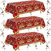 Oudain 3 Pcs Chili Cook Off Disposable Tablecloth 108" x 54" Plastic Pepper Flame Table Covers Cooking Party Table Cloth for Chili Cook Off Prizes Contest Party Supplies(Red)