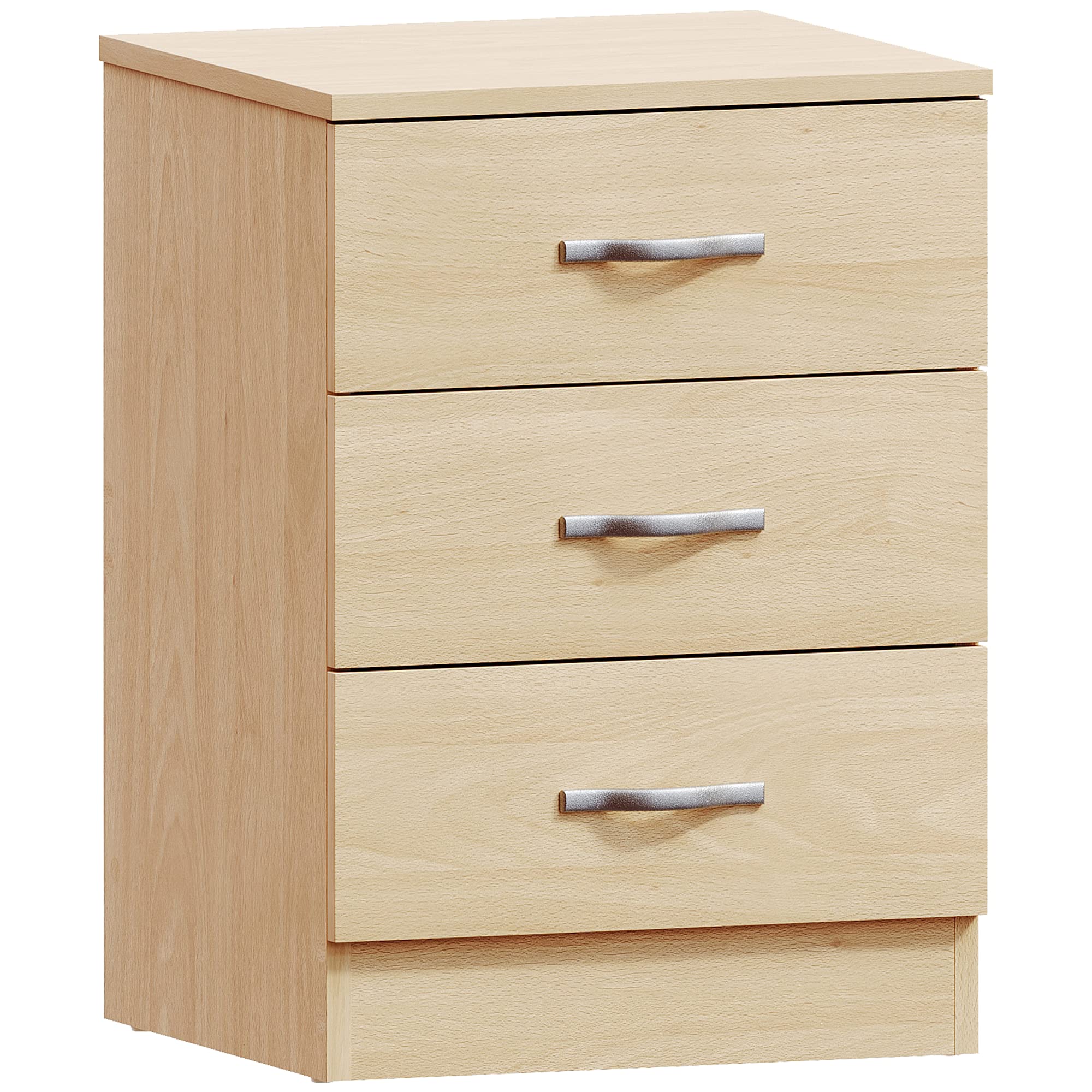 Vida Designs Large Pine Bedside Cabinet Chest of Drawers, 3 Drawer With Metal Handles and Runners, Unique Anti-Bowing Drawer Support, Riano Bedroom Furniture