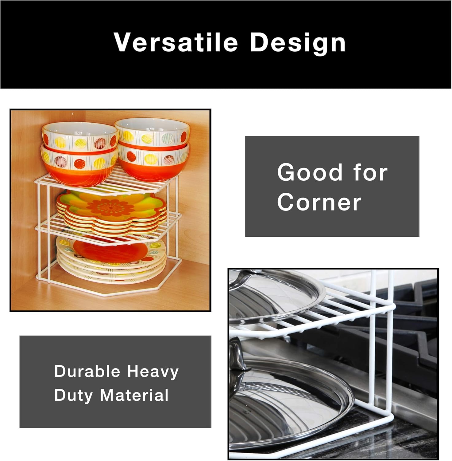 Smart Design 3-Tier Kitchen Corner Shelf Rack - Steel Metal Wire - Rust Resistant - Plates, Dishes, Cabinet & Pantry Organizer - Kitchen Organization (9 x 8 Inch) [White]: Food Savers: Kitchen & Dining