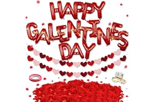 GERMISHUYS Galentines Day Party Decorations, Happy Galentines Day Balloons, Red Pink Heart Banner, 1000 Pack of Red Rose Petals, Lighted Galentines Day Balloons Banner for Galentines Day Decorations