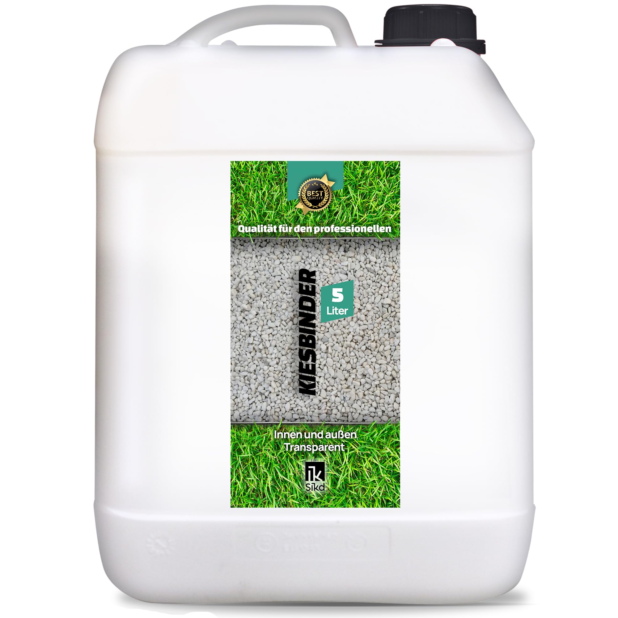 Bindemittel für Kieselsteine 5L. Perfekt zum Kieselsteine kleben oder als Kieskleber für Wege und Gärten. Kiesbinder farblos. Nassoptik.