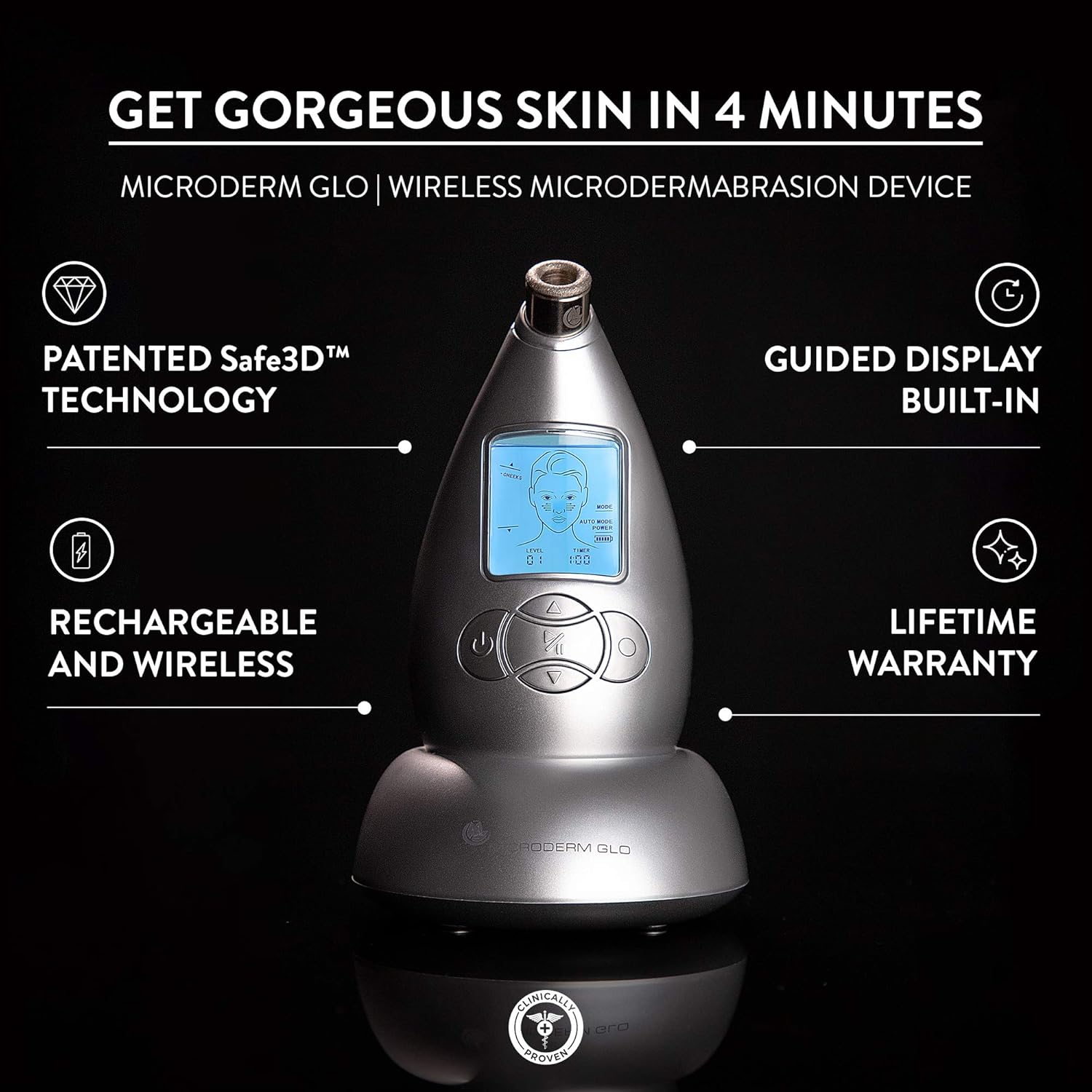Microderm GLO Diamond Microdermabrasion Machine and Suction Tool - Clinical Micro Dermabrasion Kit for Tone Firm Skin, Advanced Home Facial Treatment System & Exfoliator For Bright Clear Skin: Beauty